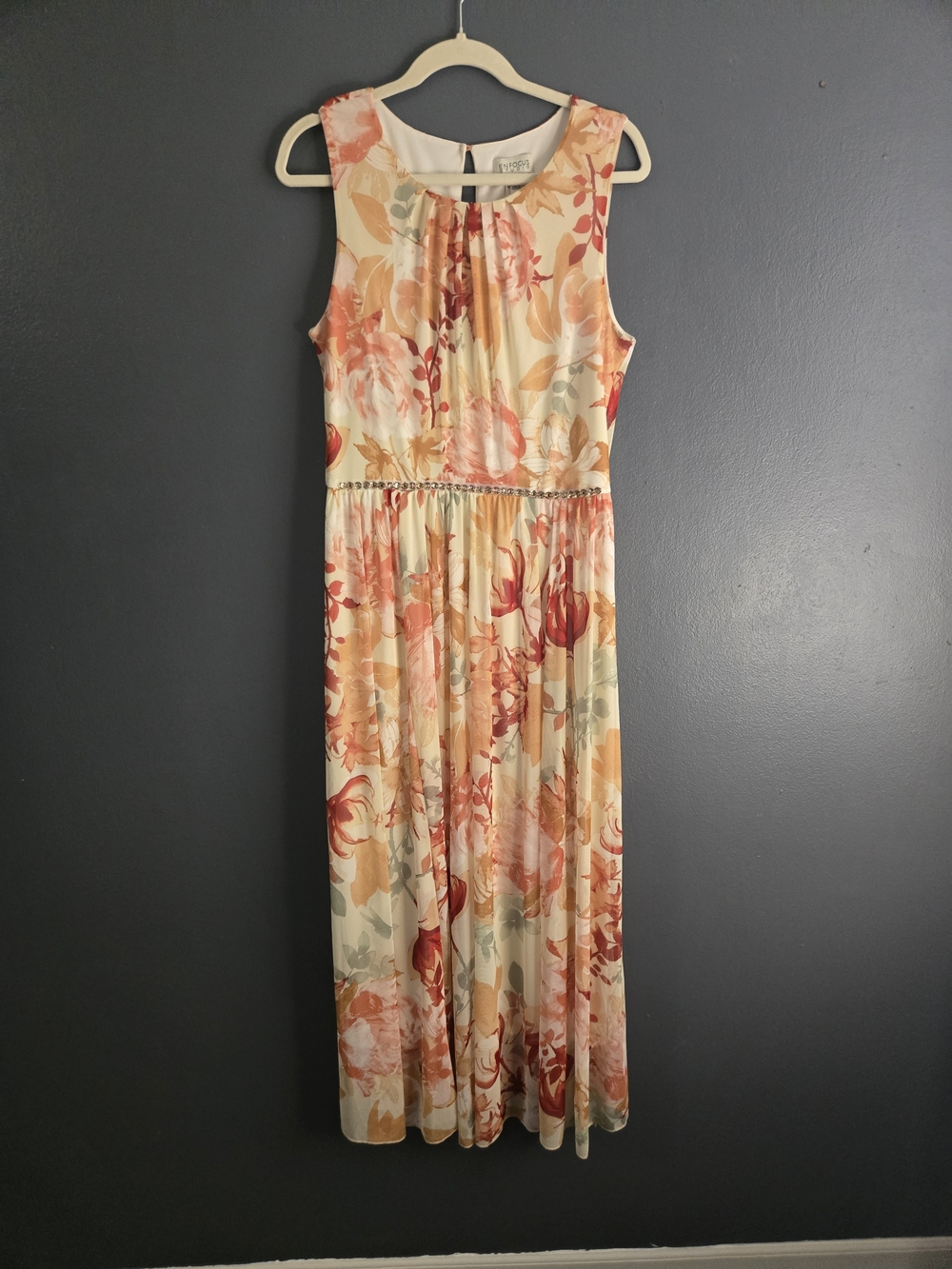 Enfocus Studio Sunset Peach Garden Party Romantic Sleeveless Maxi Dress Size 14 - Picture 7 of 10